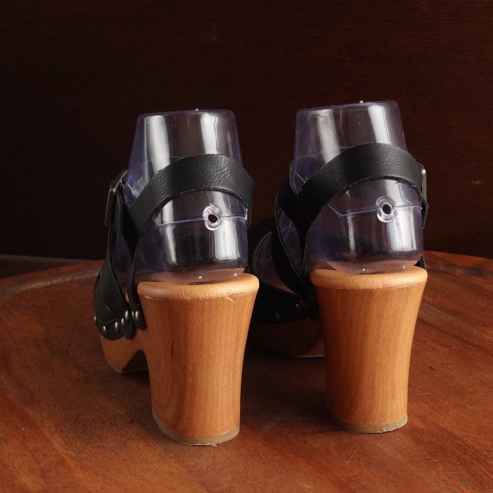 Korks Clogs WMS SZ 7M BLK Abloom Strappy Leather Platform Preppy Academia Shoes - Picture 7 of 13